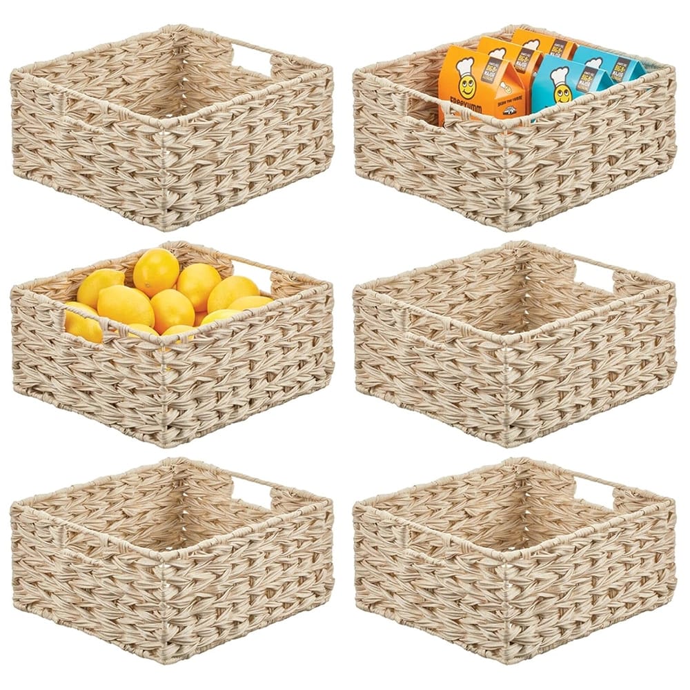 mDesign Woven Storage Basket, Cream, 6 Pack