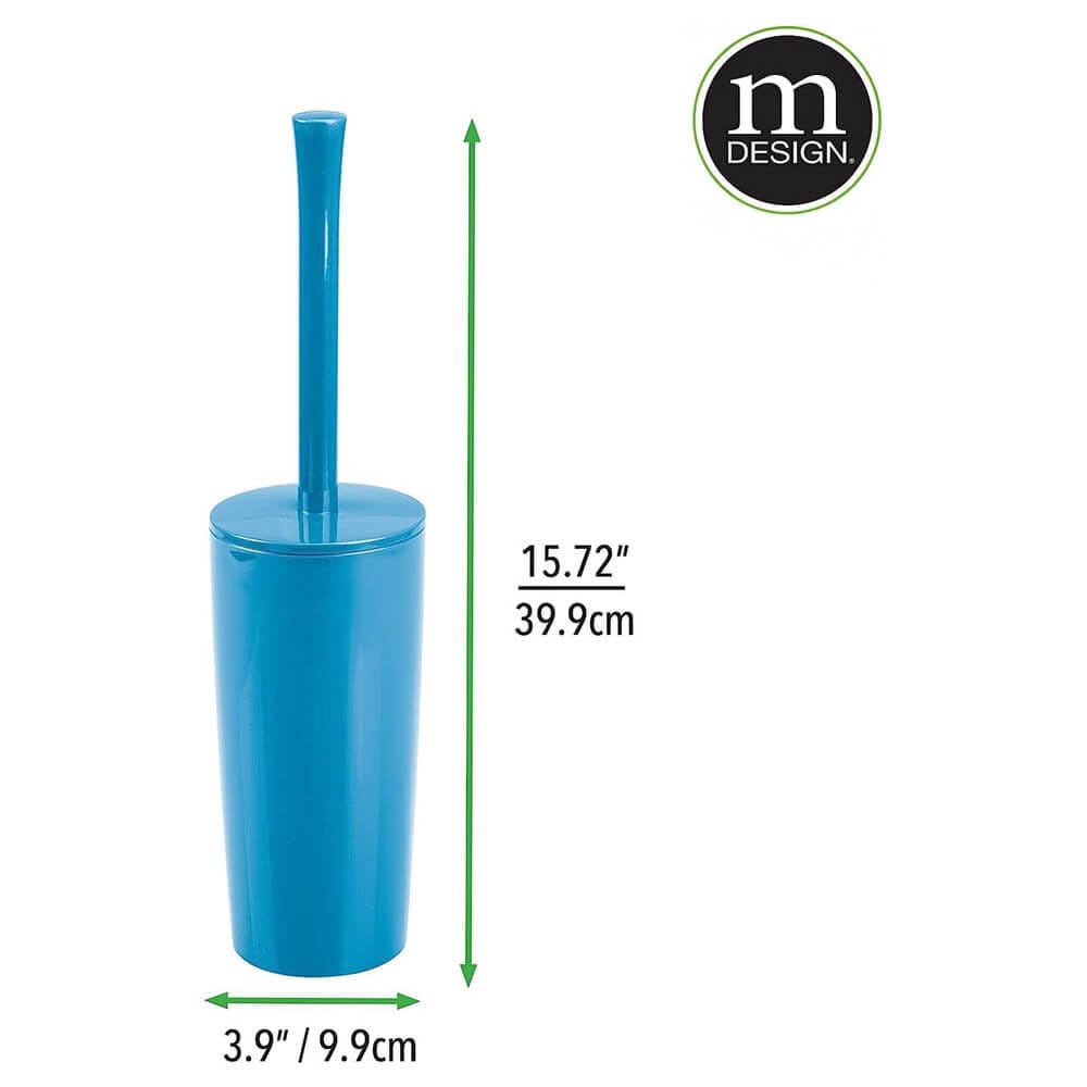 mDesign Compact Toilet Brush/Round Waste Can Combination Set, Cornflower Blue