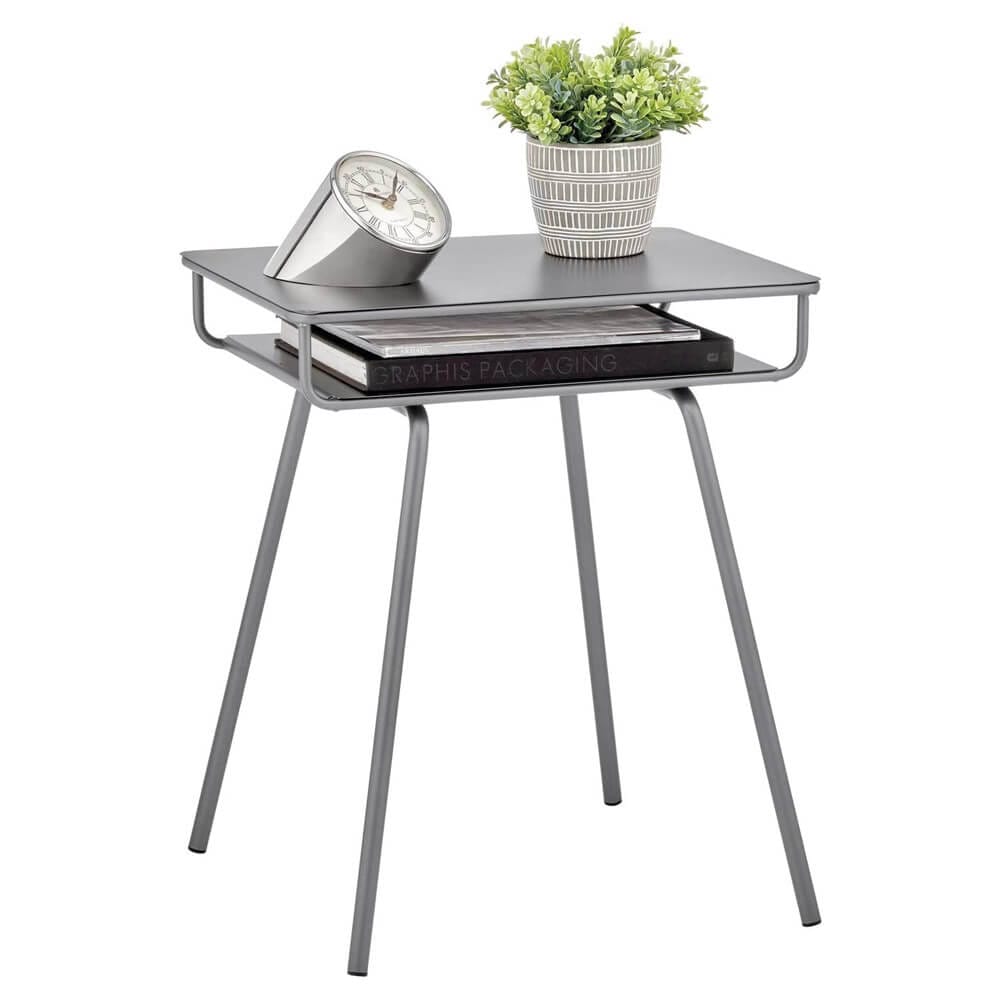 mDesign Small Modern Industrial Side Table with Storage Shelf, Graphite