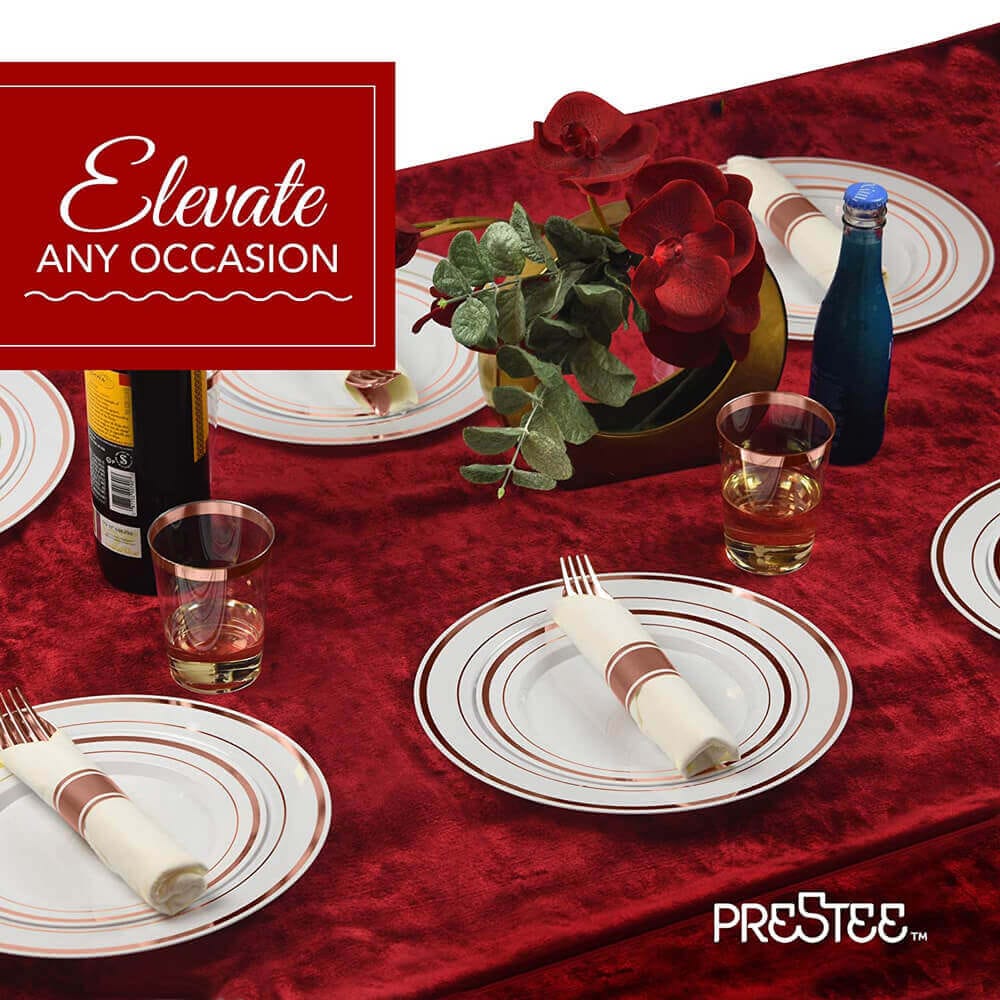 Prestee 350-Piece Dinnerware Party Set for 50 Guests, Rose Gold