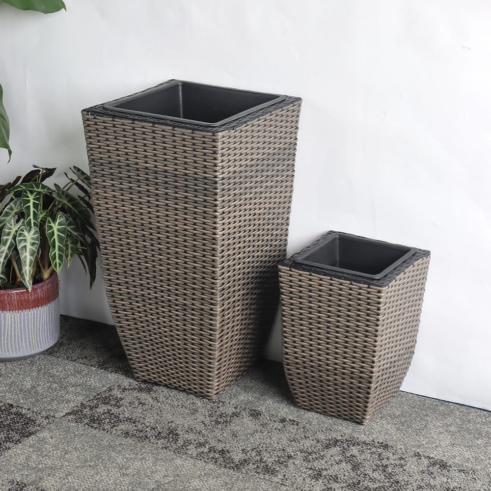 Resin Wicker Planter, Gray, Set of 2