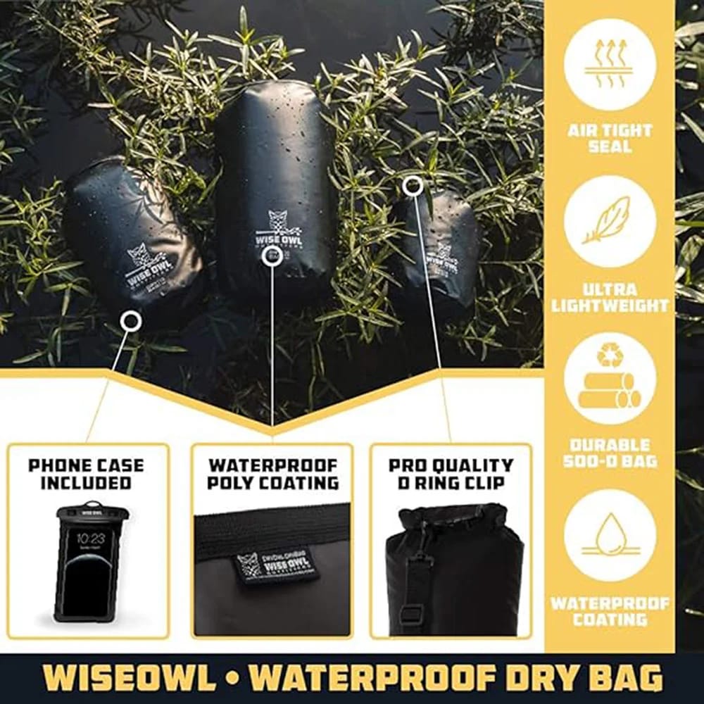 Wise Owl Outfitters Waterproof Dry Bag Backpack, Black, 5L