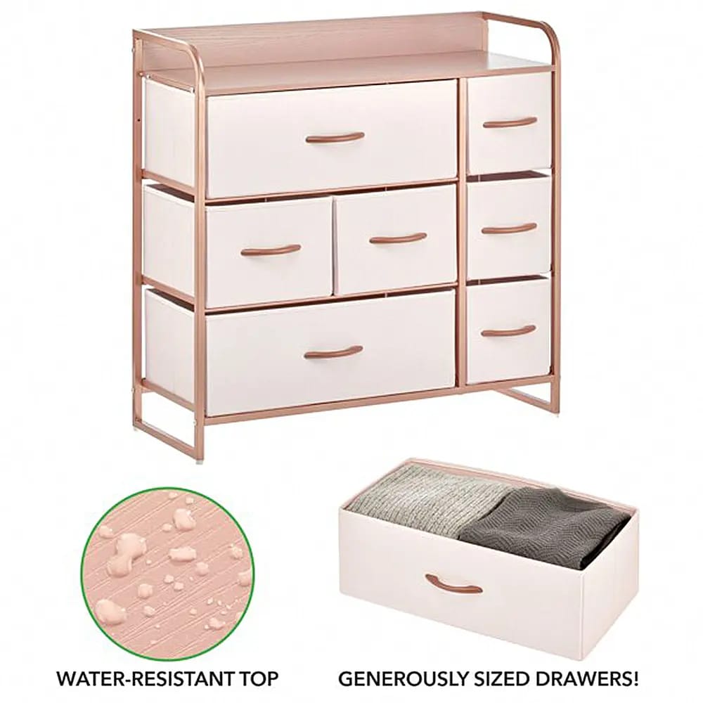 mDesign Large Storage Dresser with Fabric Drawers, Pink/Rose Gold