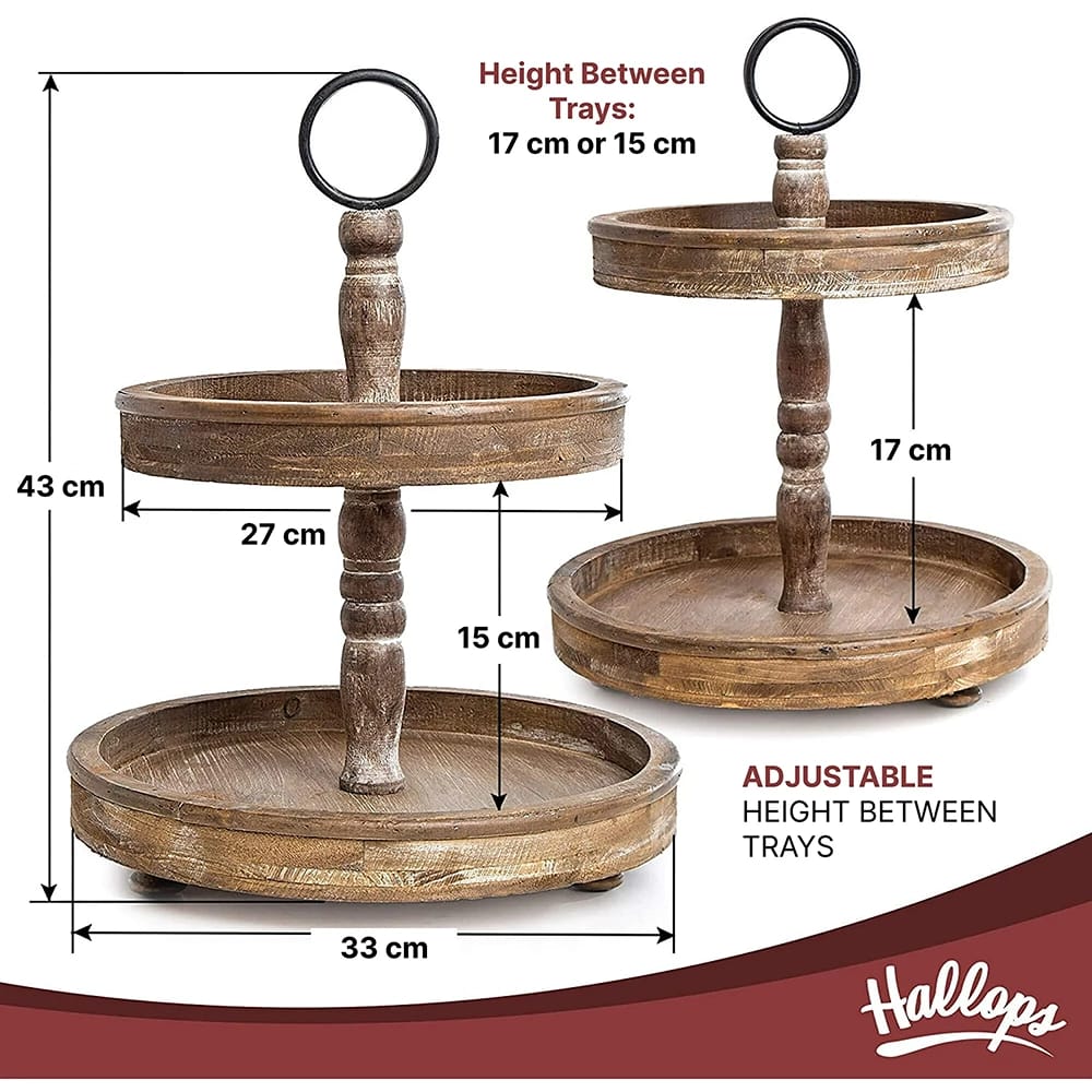 Hallops 2-Tiered Tray Stand, Brown