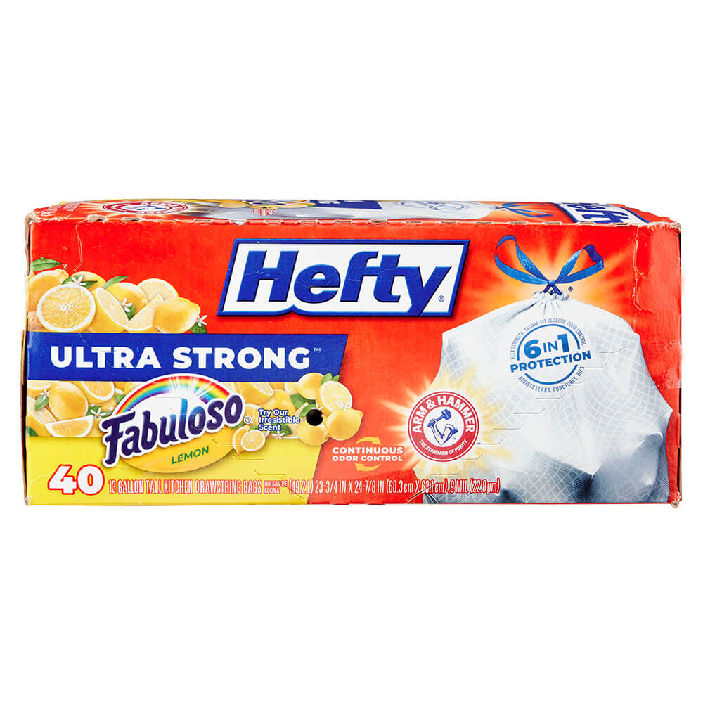 Hefty Ultra Strong Fabuloso Lemon Scent 13 Gallon Trash Bags, 40 Count