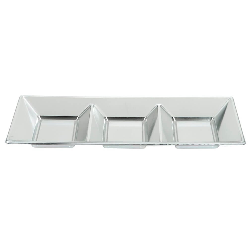 Silver Plastic Divided Serving Tray