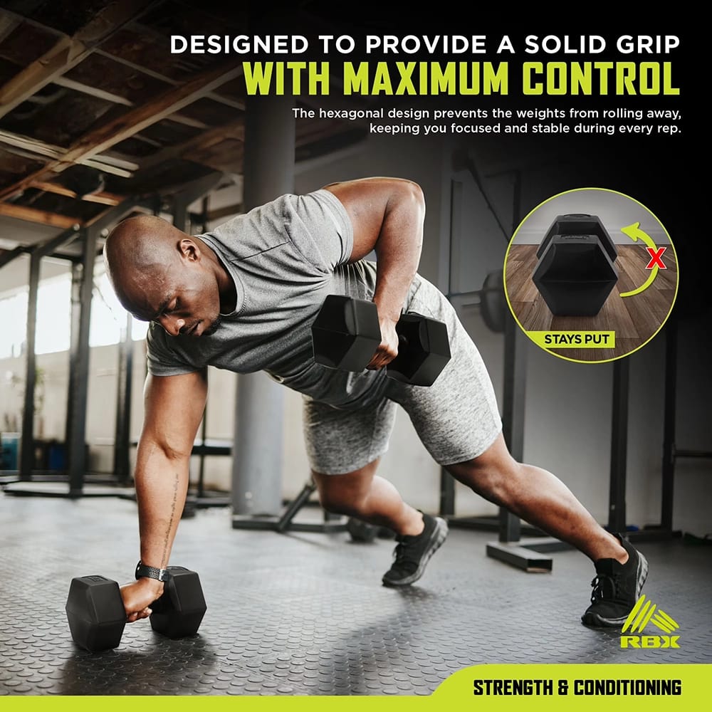RBX Vinyl Coated Hand Weight Dumbbell Set, 10 Lbs, Black