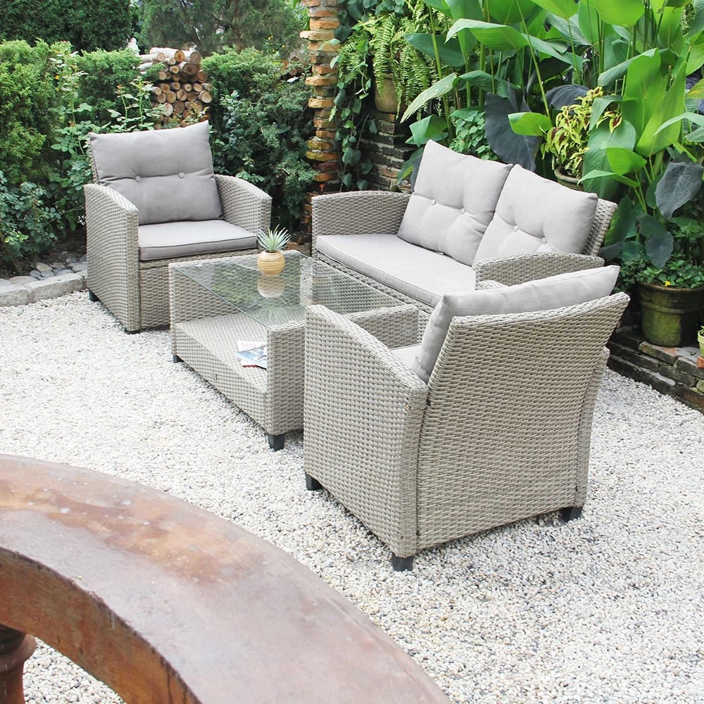 Outdoor 4-Piece Resin Wicker Patio Set, Brown/Light Brown