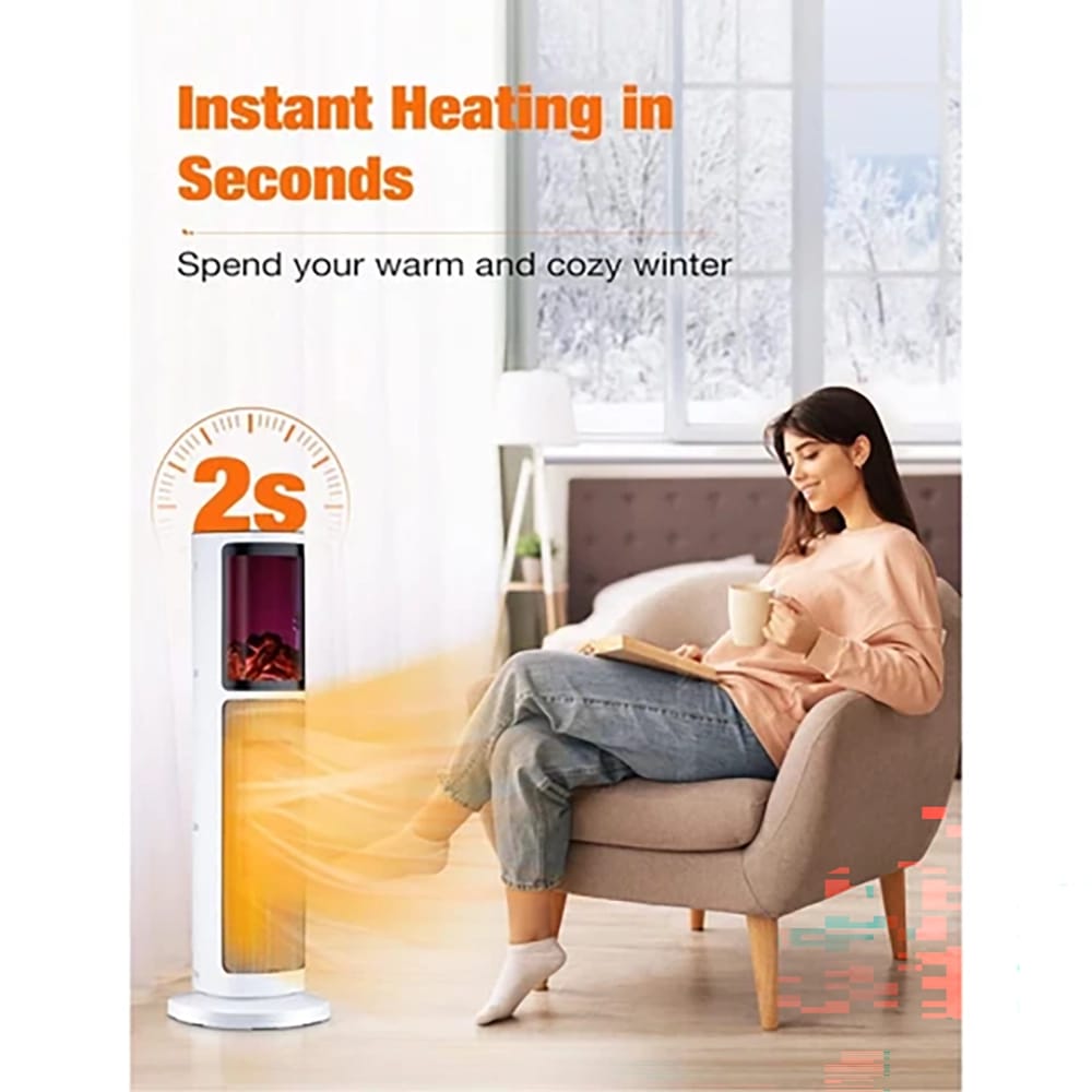 Toscana Electric Space Heater Tower with 3D Flame, White