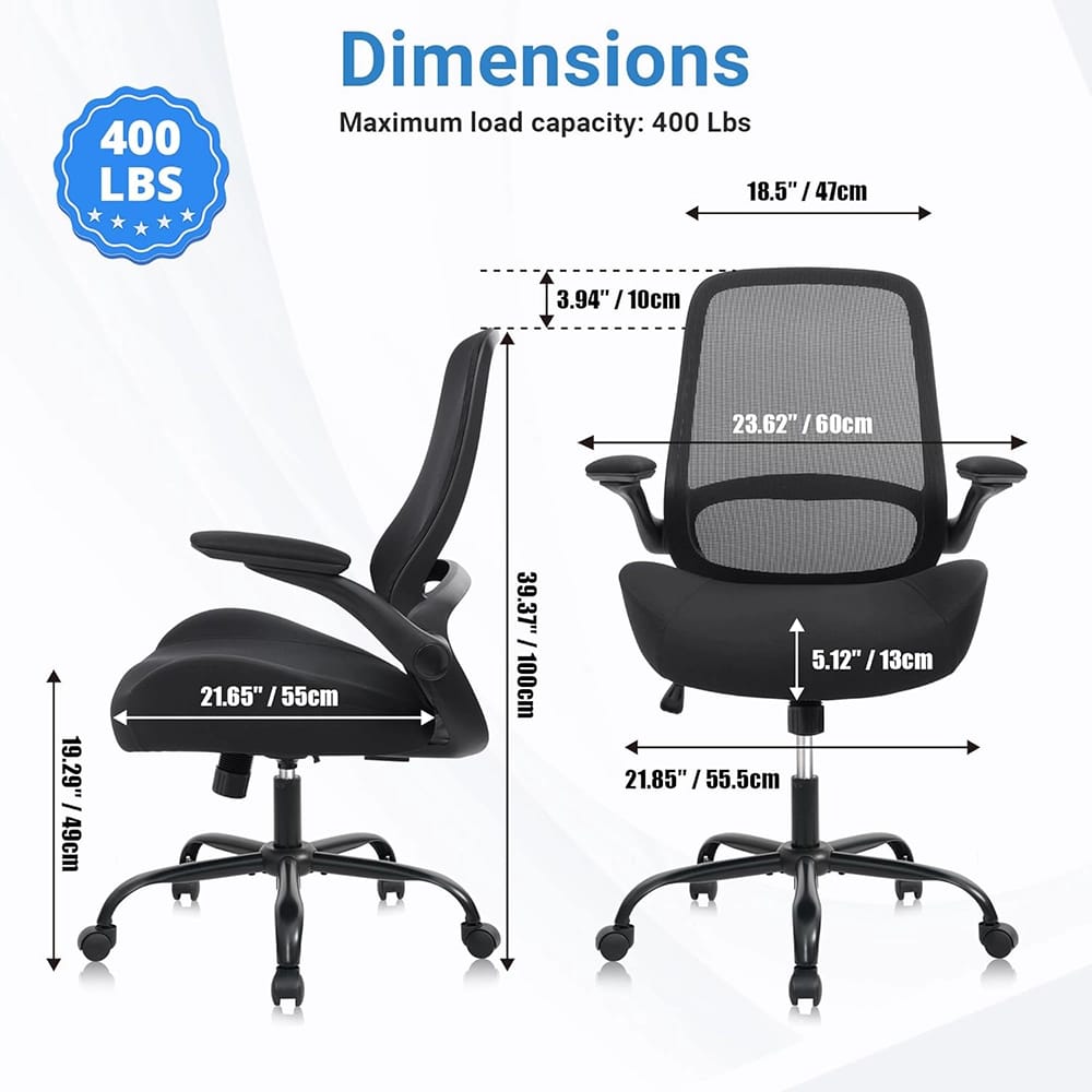 HYLONE Ergonomic Desk Chair with Flip up Armrests, Black