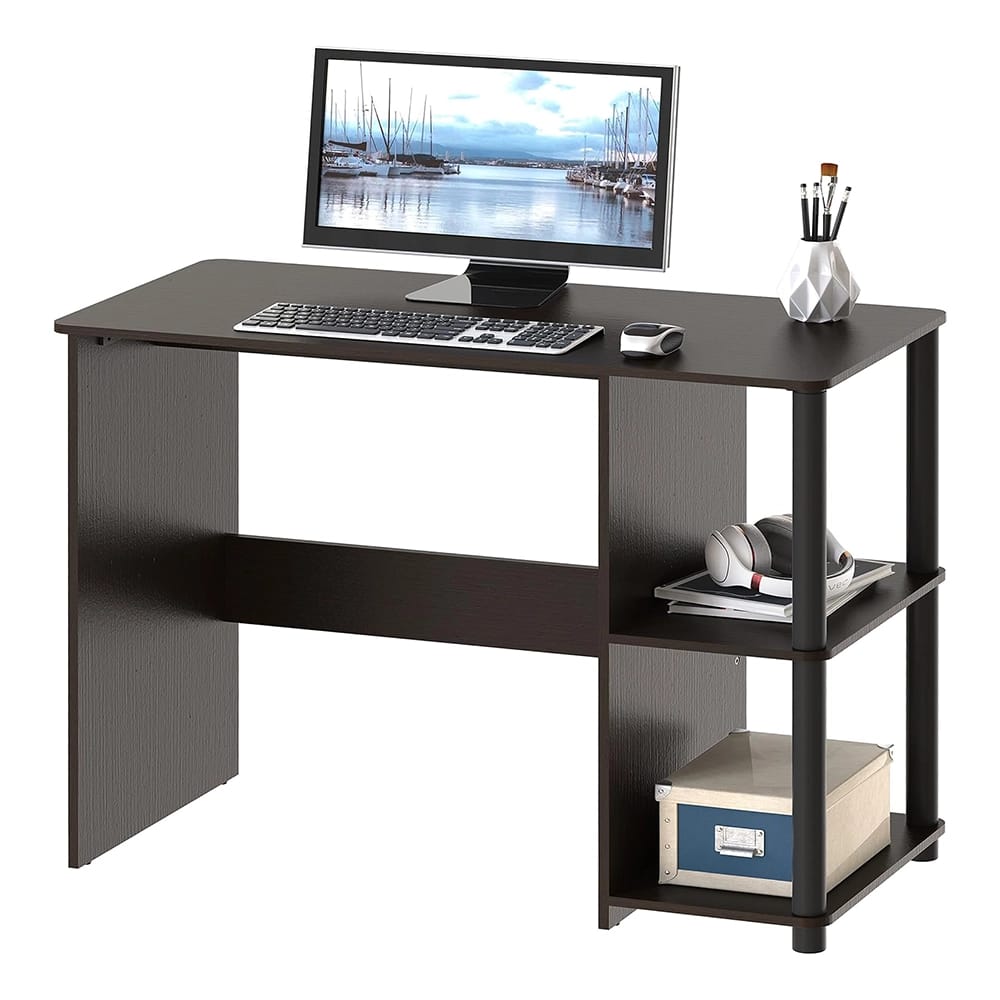 SHW Home Office Cyrus Desk with Open Storage Shelves, Espresso