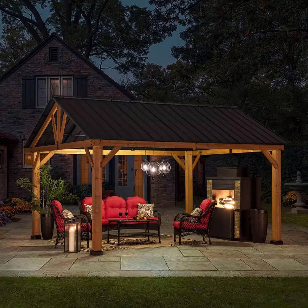 Liberty 13' x 15' Cedar Framed Pavilion with Steel Hardtop Gable Roof