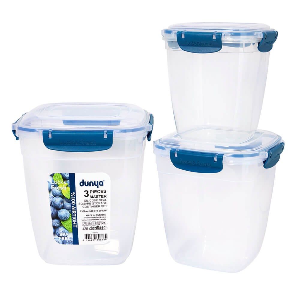 Dunya Lock & Fresh Large Square Food Storage Container Set, 3 Piece