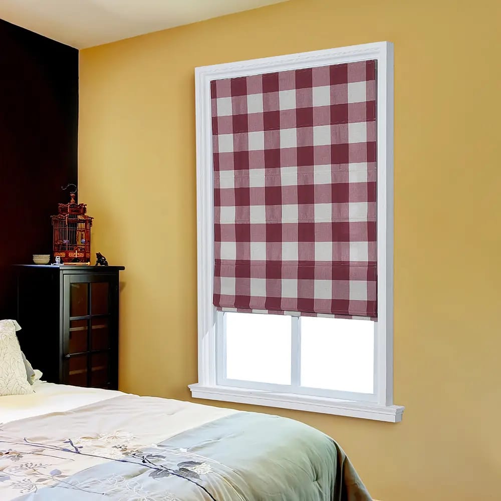 Cordless Fabric Flat Roman Shade, Crushed Berry, 23" x 64"