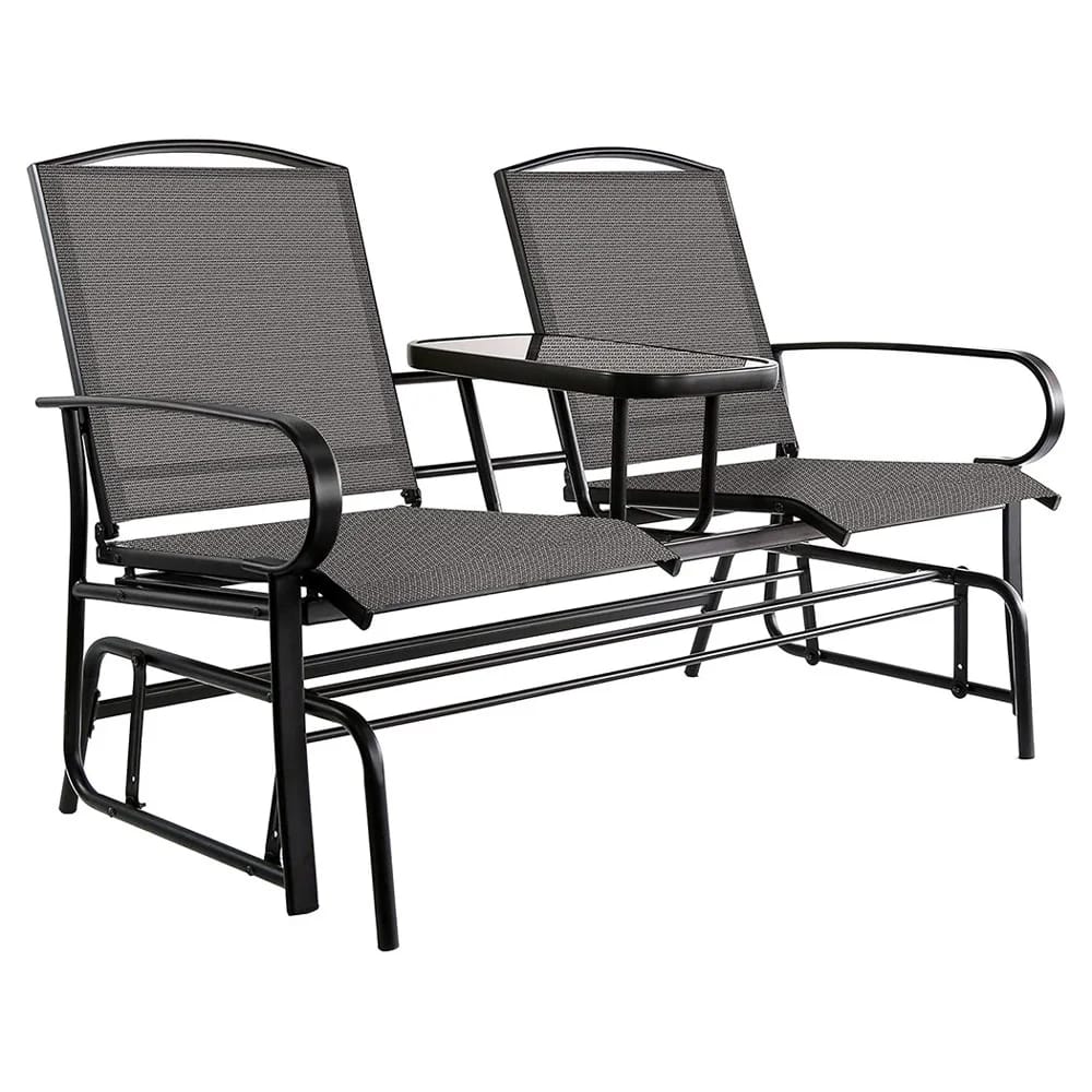 2-Person Outdoor Patio Glider Chair with Table, Black