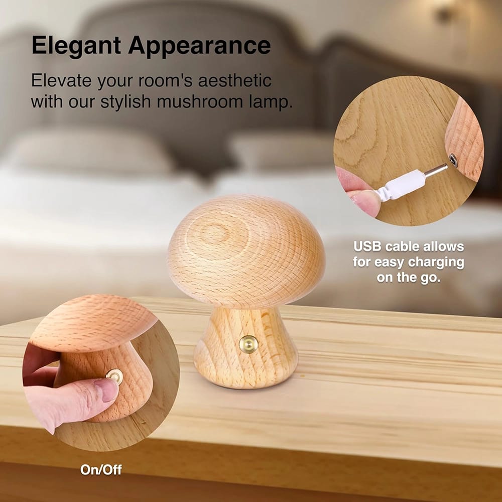 CROWN LED Rechargeable Wooden Mushroom Lamp