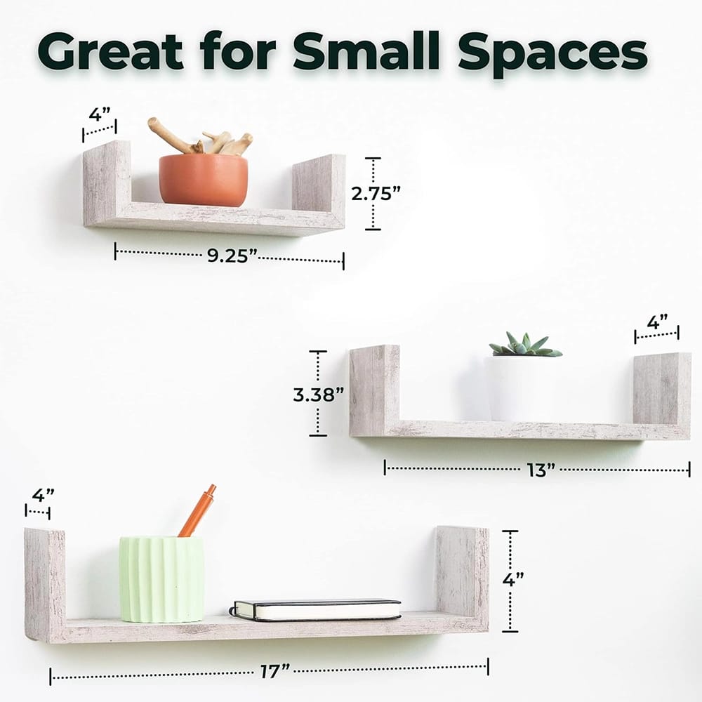 Greenco Floating U Shelves, White, Set of 3