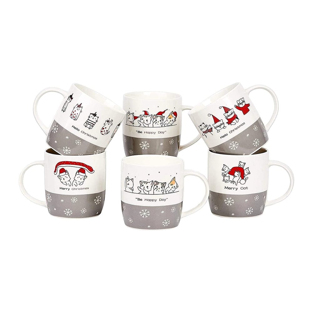 Bruntmor 14 oz Christmas Coffee Mugs, 6 Count