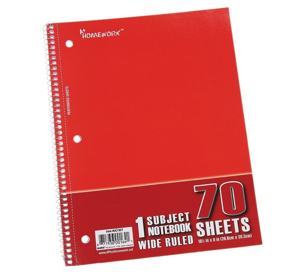 1 Subject Wide Ruled Wire Notebook, 70 Sheets
