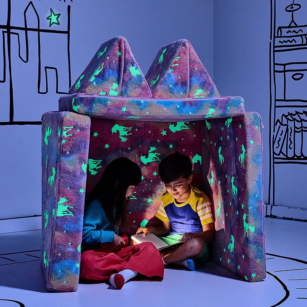 Yourigami Folding Glow-in-the-Dark Convertible Play Couch, Dinos