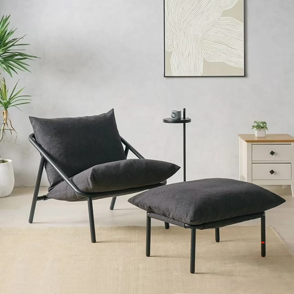 Zinus Callie Sling Chair with Ottoman and Drink Table, Dark Gray