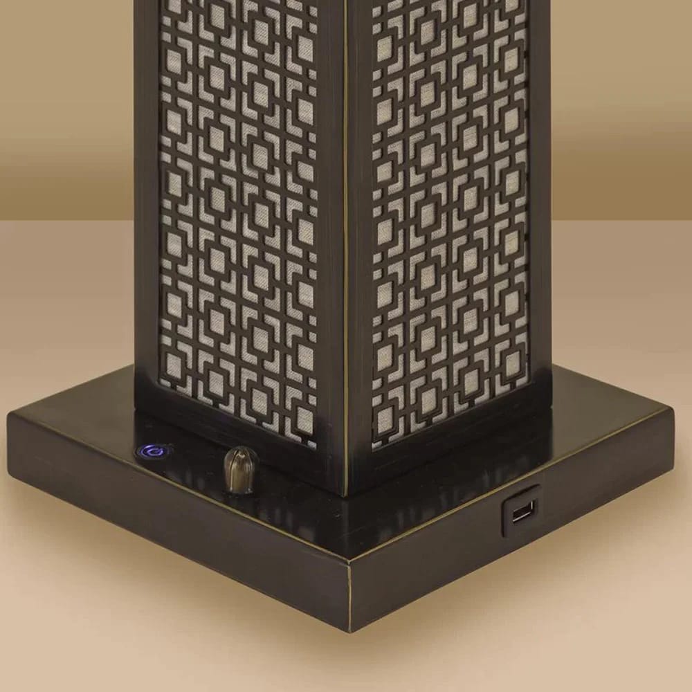 Square Metal USB Table Lamp with Speakers, Antique Bronze