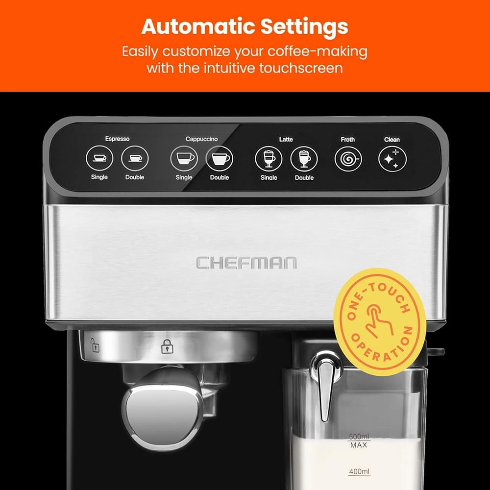 Chefman 6-in-1 Espresso Machine with Built-In Milk Frother, Stainless Steel