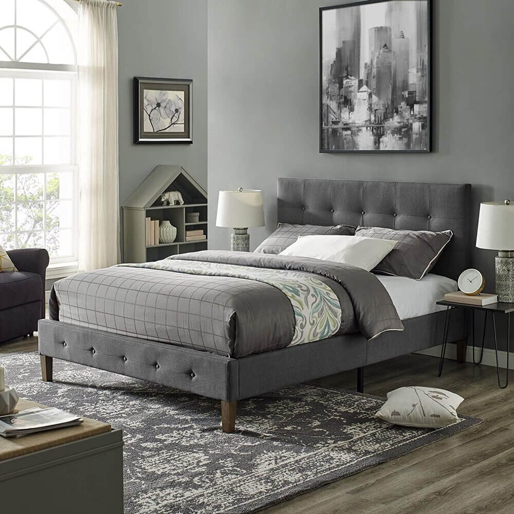 Classic Brands Seattle Modern Tufted Upholstered Full Platform Bed Frame, Peyton Steel