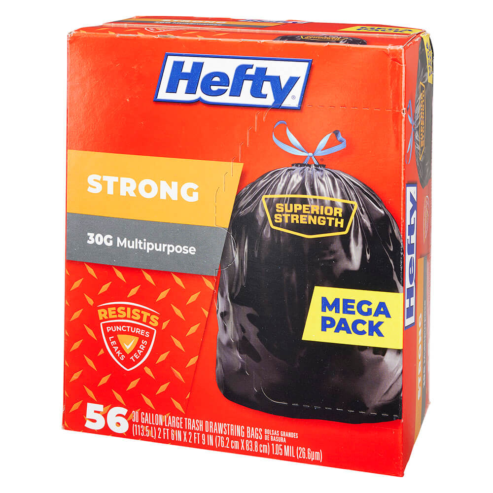 Hefty Strong Multipurpose 30 Gallon Trash Bags, 56 Count