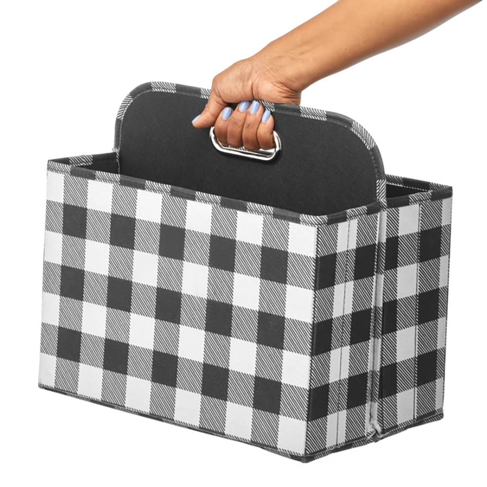 mDesign Holiday Storage Box, Plaid Black/White