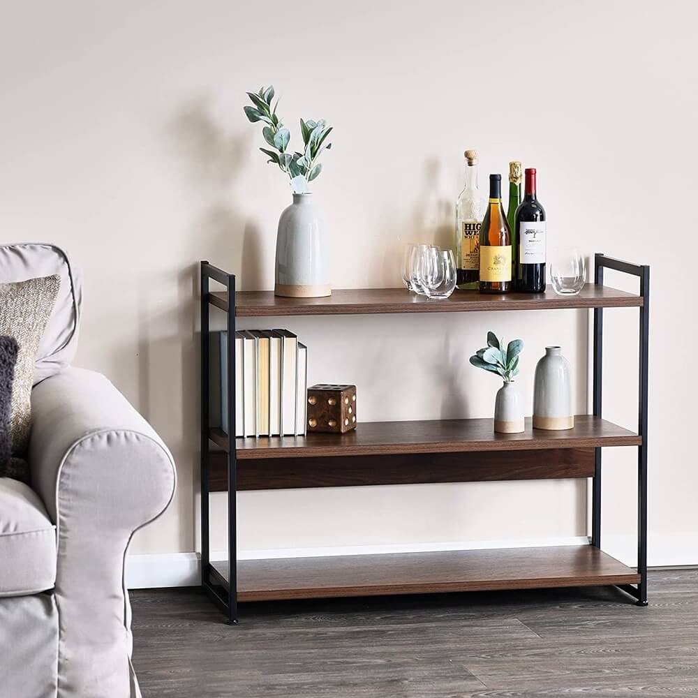 Household Essentials Jamestown Collection 3-Tier Bookshelf, Walnut