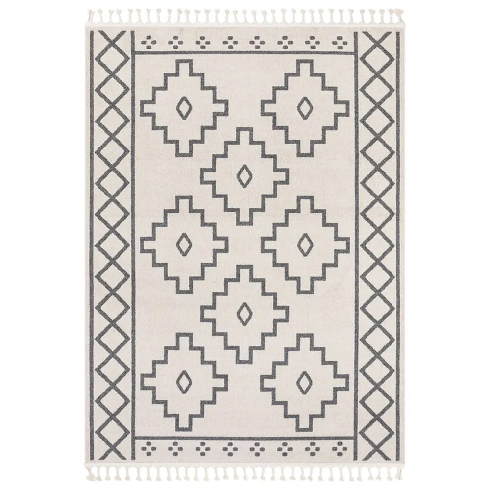 Well Woven 7'10" x 10'6" Loop-De-Loop Mica Southwestern Tribal Geometric Kilim Style Area Rug, Ivory/Gray