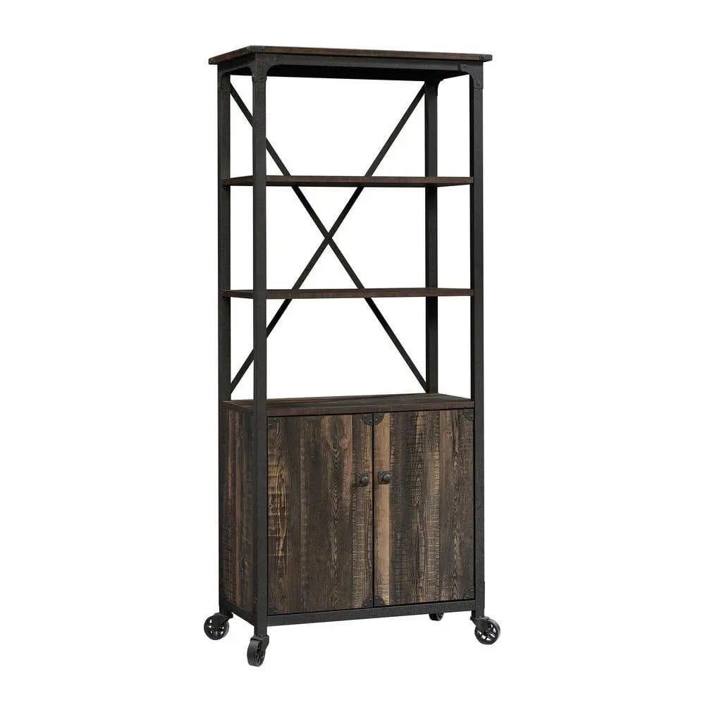 Sauder Bookcase Cart with Doors, Carbon Oak Finish