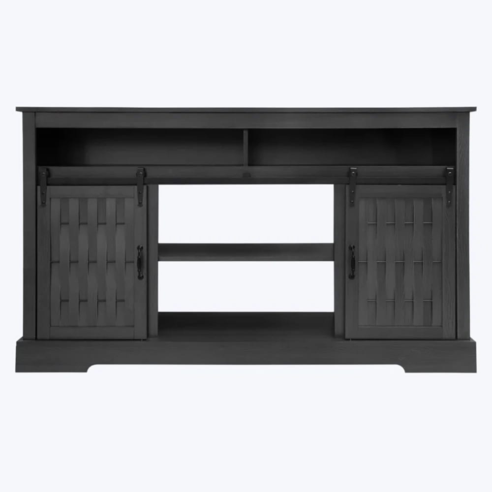 TV Stand with Electric Fireplace and Sliding Barn Door, Dark Gray