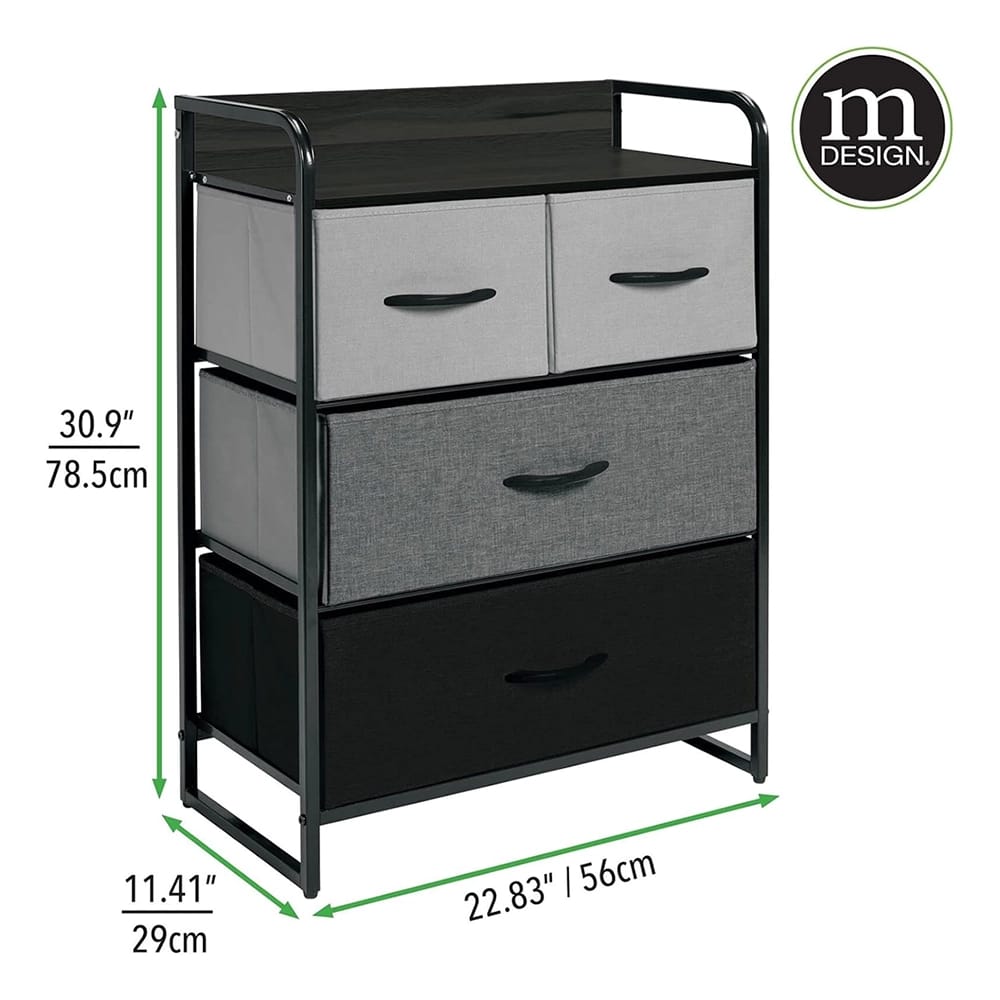 mDesign 4 Drawer Storage Dresser, Gray/Black