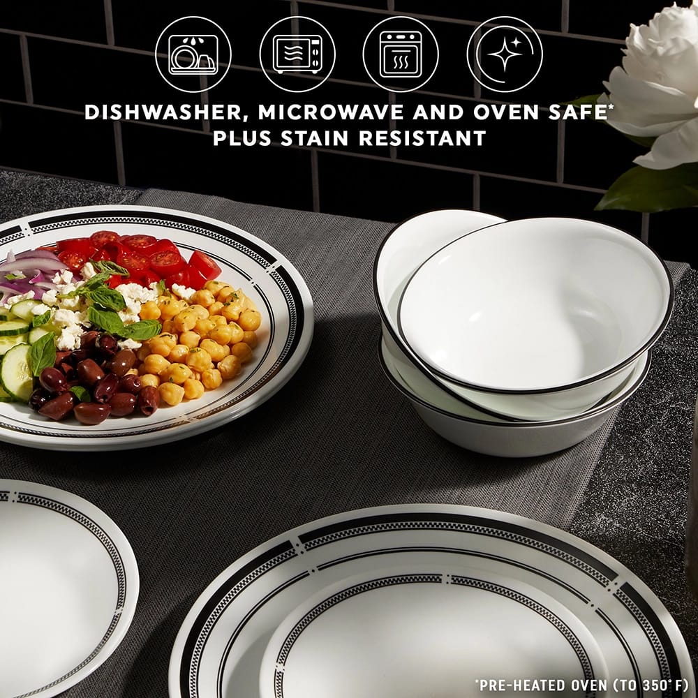 Corelle Premium Glass 12-Piece Dinnerware Set, Black