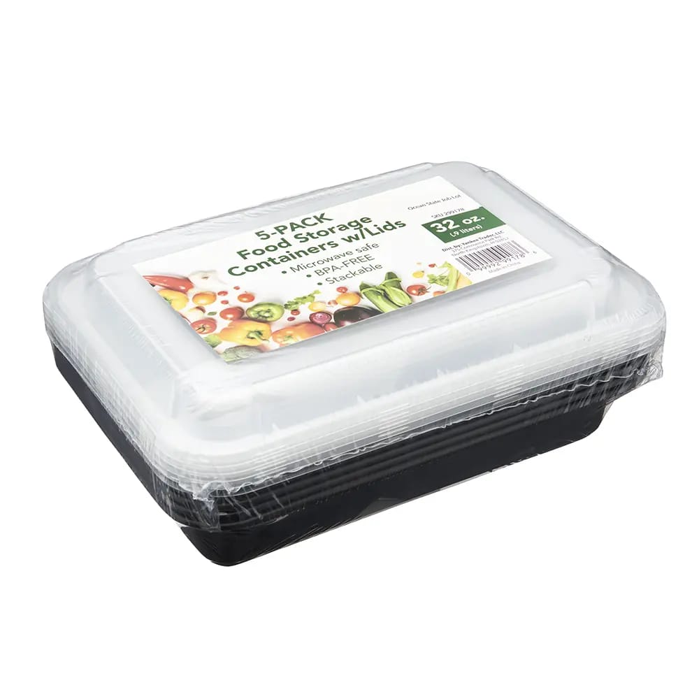 Food Storage 32 oz Rectangle Containers with Lids, 5 Count