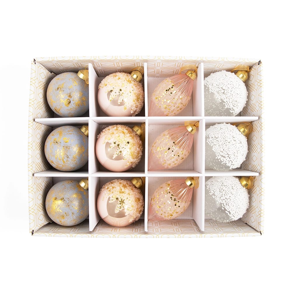 Famous Brand Soft Snow Glass Ornament Set, 12 Pack