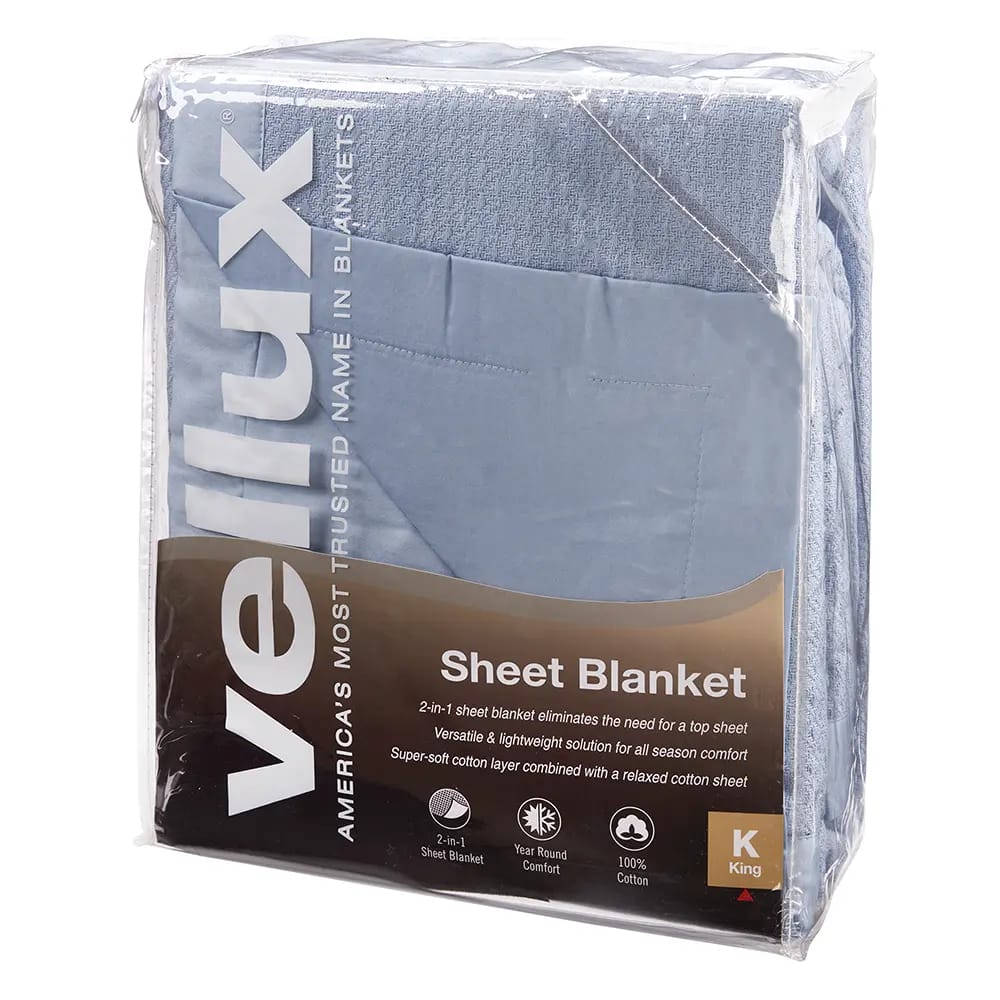 Vellux Cotton 2-in-1 King Sheet Blanket, Blue