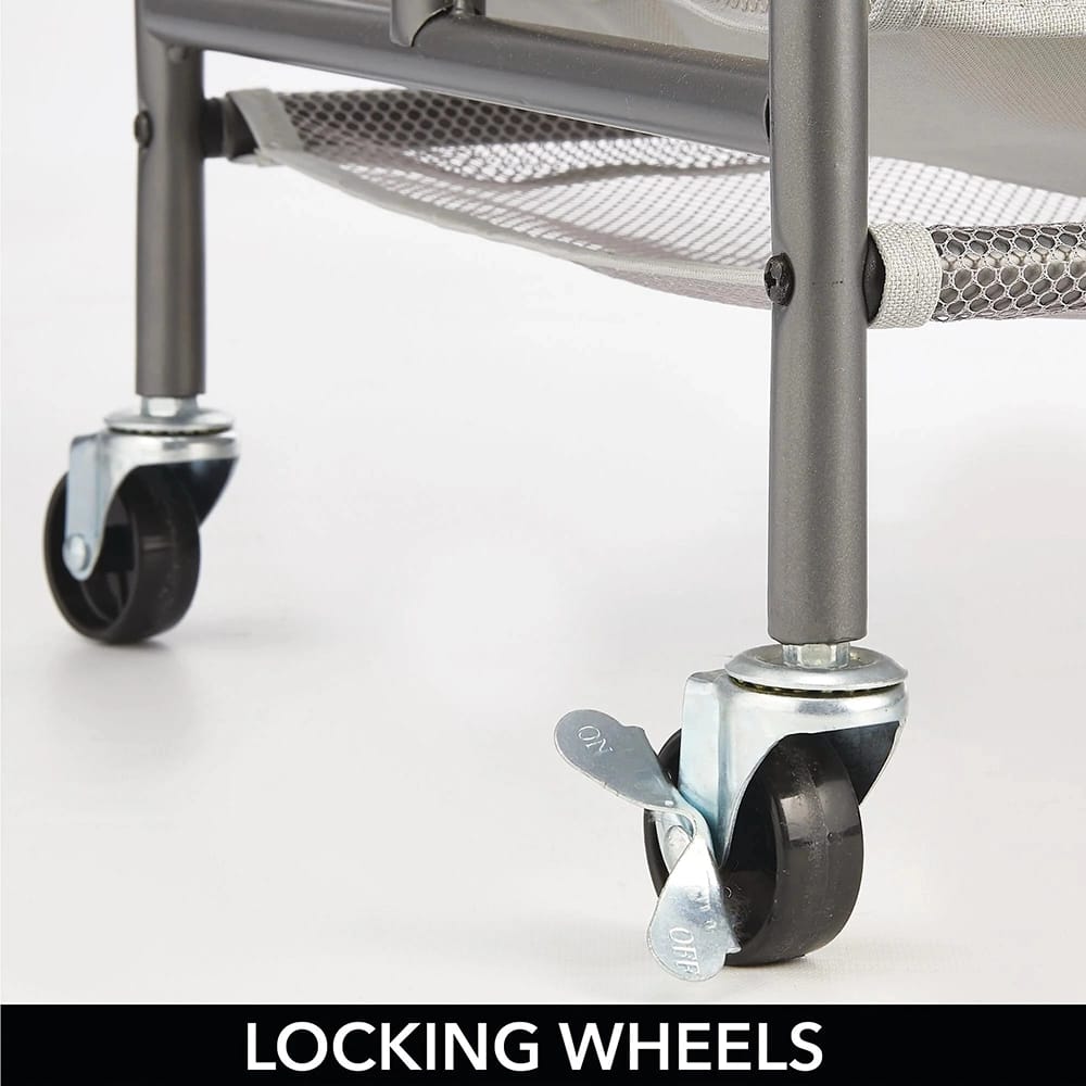 mDesign Portable Laundry Sorter with Wheels and Steel Hanging Bar, Graphite/Gray