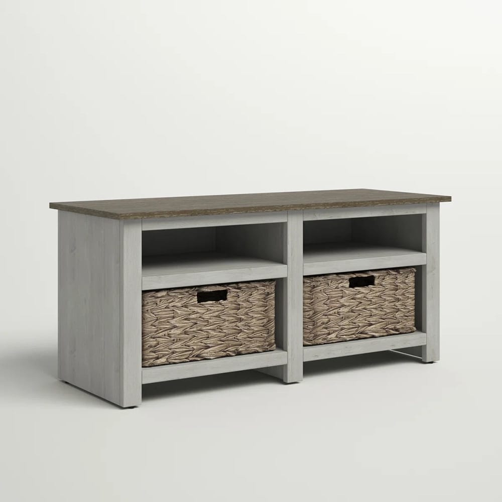 Twin Star Home Storage Bench with Baskets, Fairfax Oak