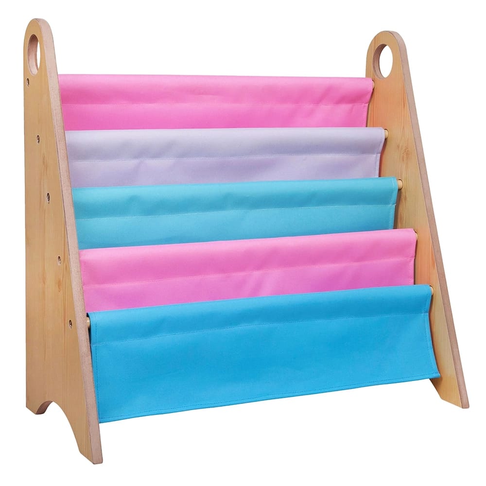 Wildkin Kids Canvas Bookshelf , Natural/Blue/Pink