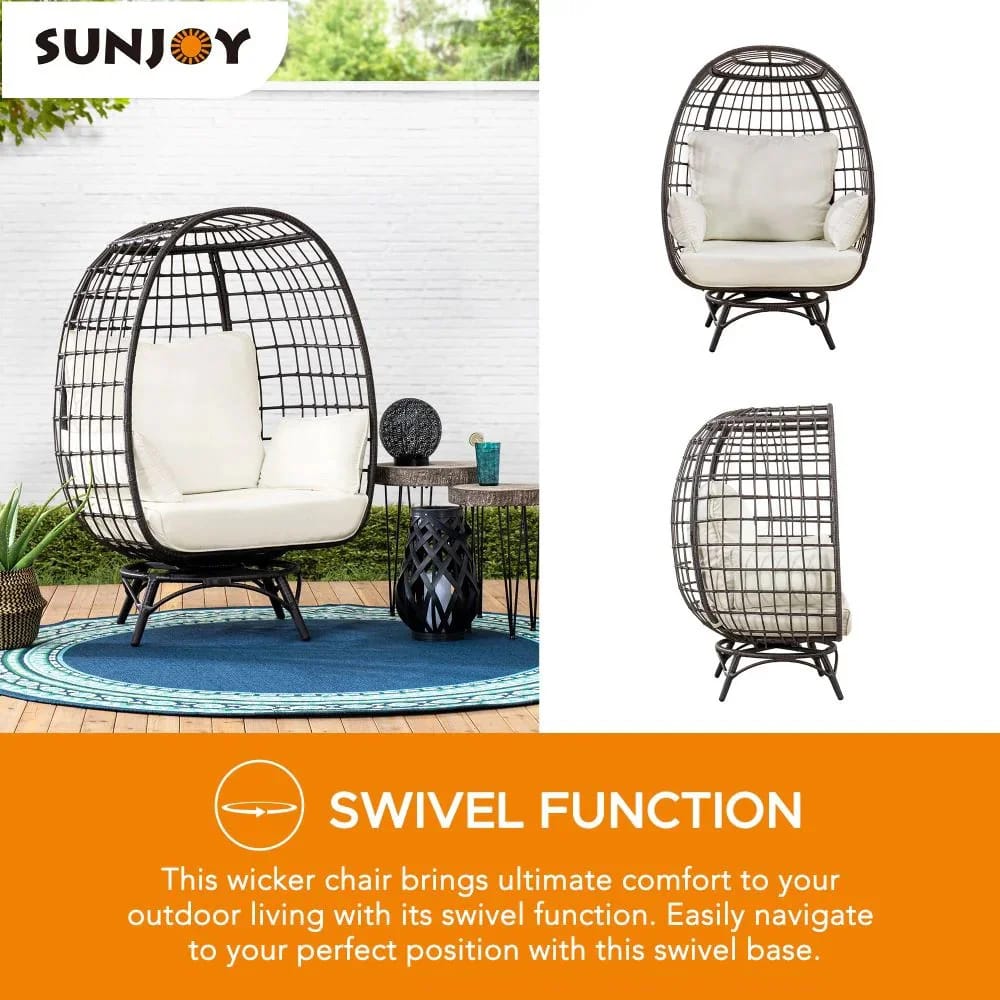 Sunjoy Metal Frame Swivel Egg Cuddle Chair with Cushions, Brown