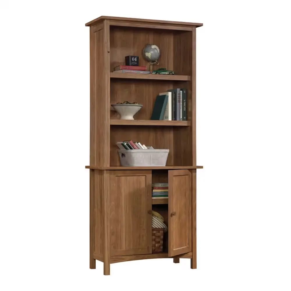 Sauder Union Plain Bookcase with Doors, Prairie Cherry Finish