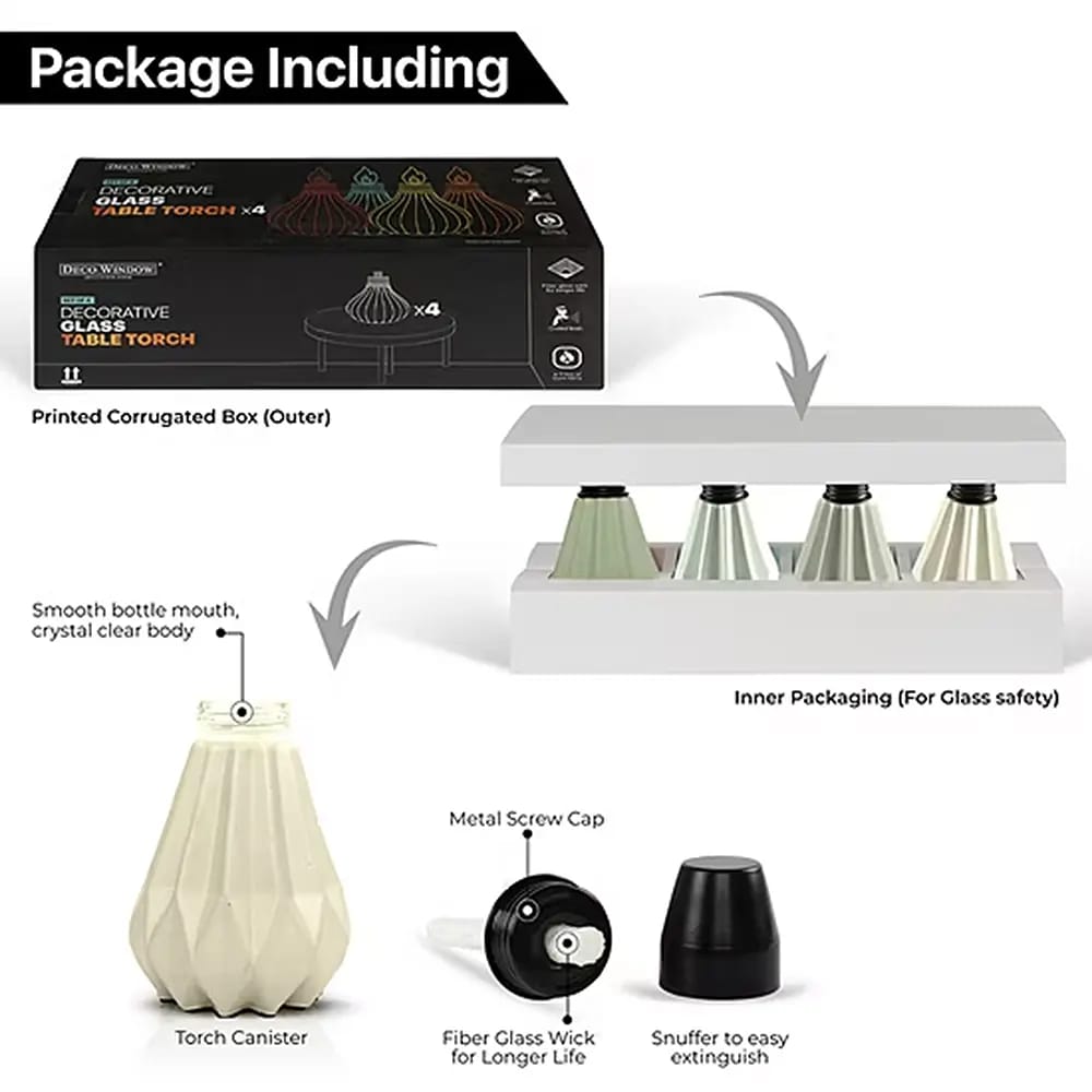 Decorative Glass Pineapple Table Torch, 4 Pack, White/Green