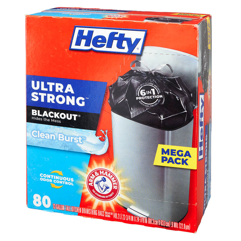 Hefty Ultra Strong Blackout Clean Burst 13 Gallon Trash Bags, 80 Count