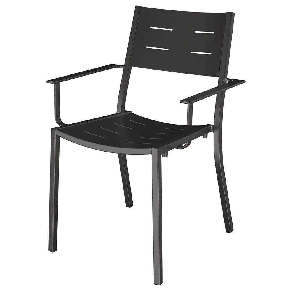 Maiori Aluminum Impression Stackable Outdoor Dining Arm Chair, Charbon, 4 Pack