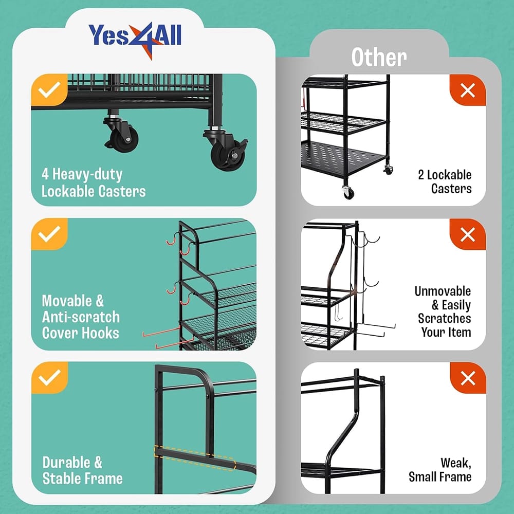 Yes4All All in One Gym Workout Storage With Wheels and Hooks, Black