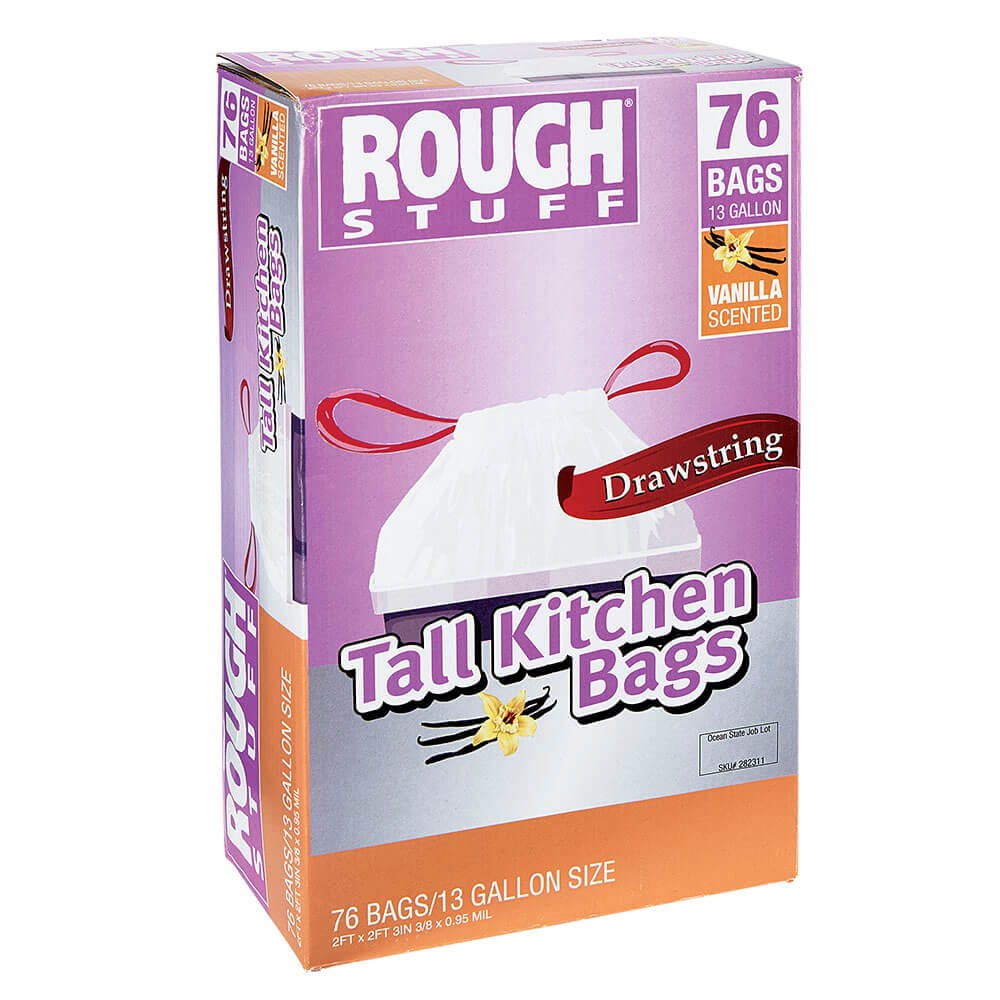 Rough Stuff 13 Gal Vanilla Scented Tall Kitchen Drawstring Bags, 76 Count