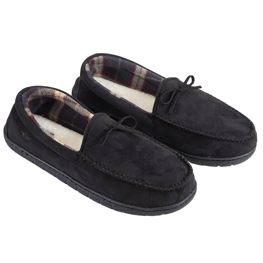 Dockers Men's Microsuede Boater Moccasin Slippers, Black